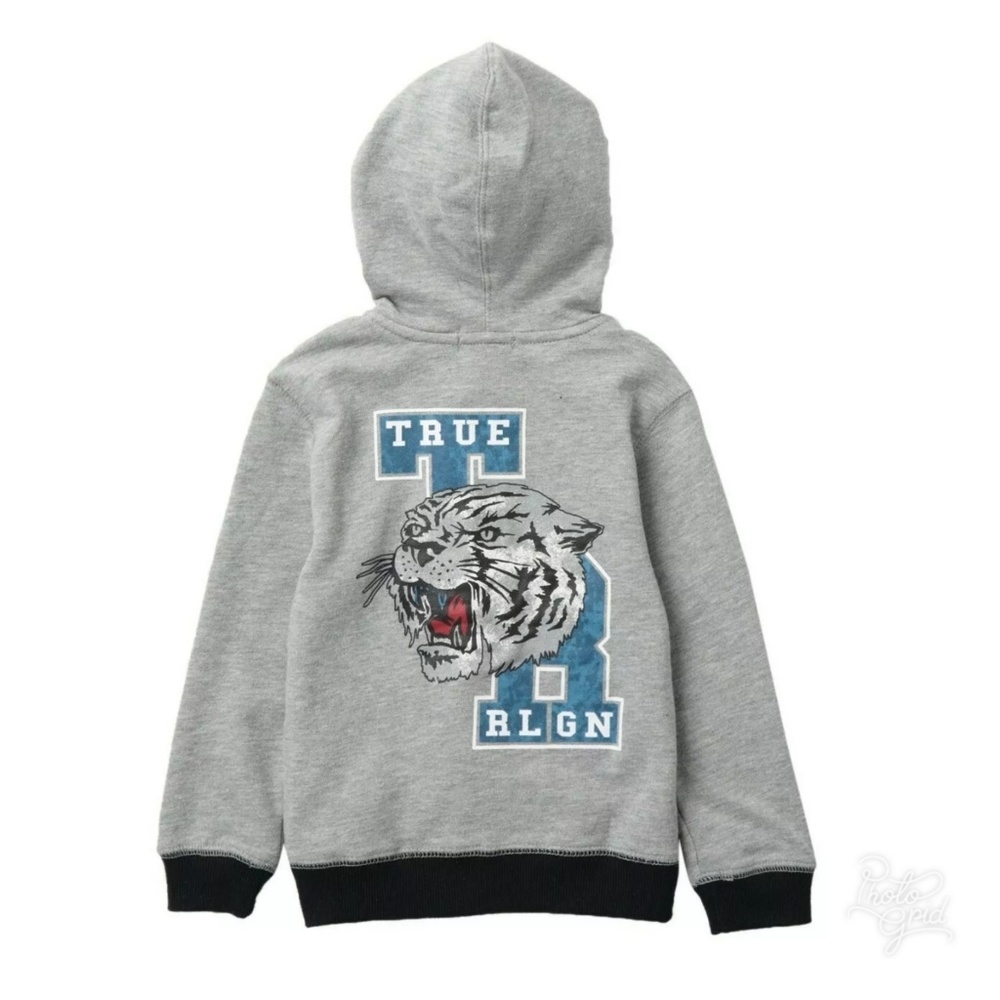 True Religion Boys 4 5 Zip Hoodie Gray Tiger Blue